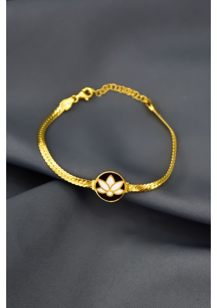 925 Ayar Gümüş Kaplama Mineli Lotus Çiçeği Bileklik