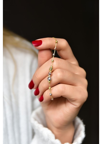 925 Ayar Gümüş Üç Renk Kaplama Dorika Top Kadın Bileklik