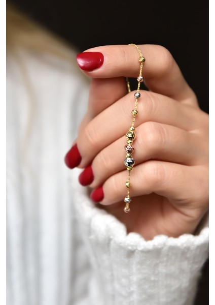 925 Ayar Gümüş Üç Renk Kaplama Dorika Top Kadın Bileklik fiyatları