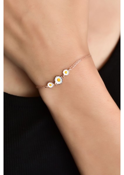 925 Ayar Gümüş Kaplama Mineli Papatya Kadın Bileklik