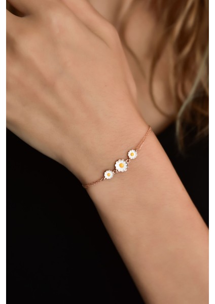 925 Ayar Gümüş Kaplama Mineli Papatya Kadın Bileklik fiyatları