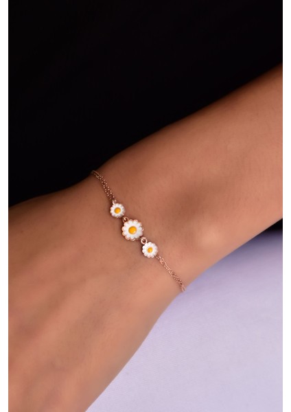 925 Ayar Gümüş Kaplama Mineli Papatya Kadın Bileklik modelleri