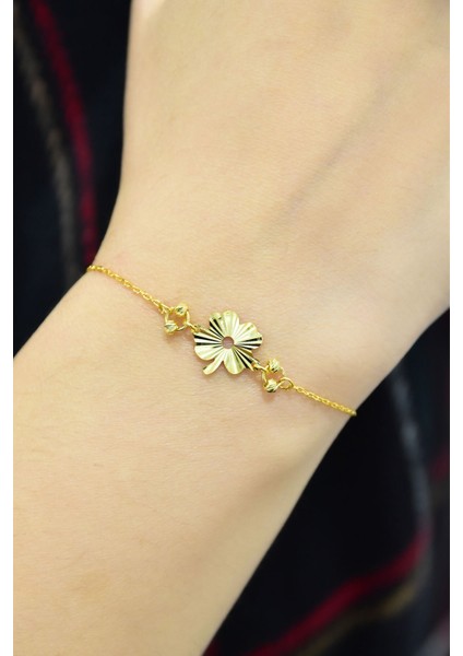 925 Ayar Gümüş Kaplama Yonca Kristal Kesim Bileklik