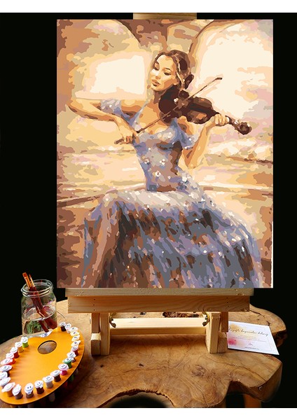N1244 - Numaralı Boyama Seti - 40X50CM Kasnağa Gerili Ürün - Keman Çalan Kadın