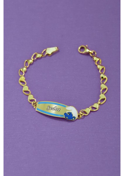 925 Ayar Gümüş Gold Kaplama Şirin Isimli Erkek Bebek Künyesi