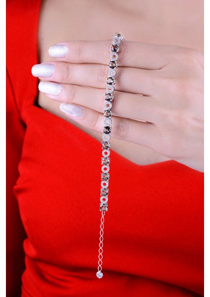 925 Ayar Gümüş Kaplama Sıralı Yuvarlak Taşlı Bileklik fiyatları