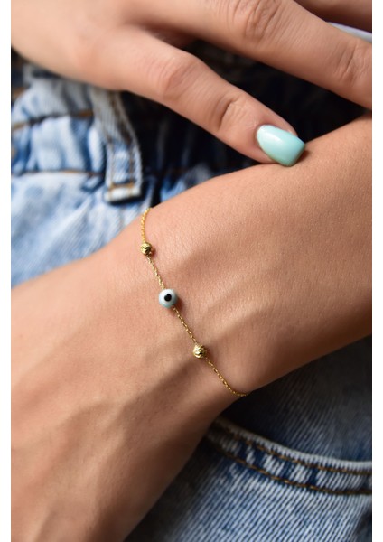 925 Ayar Gümüş Kaplama Dorika Toplu Gözlü Zincir Bileklik