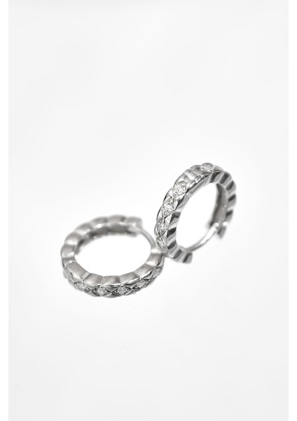 925 Ayar Gümüş Kaplama Zirkon Taşlı Baklava Desenli Halka Küpe