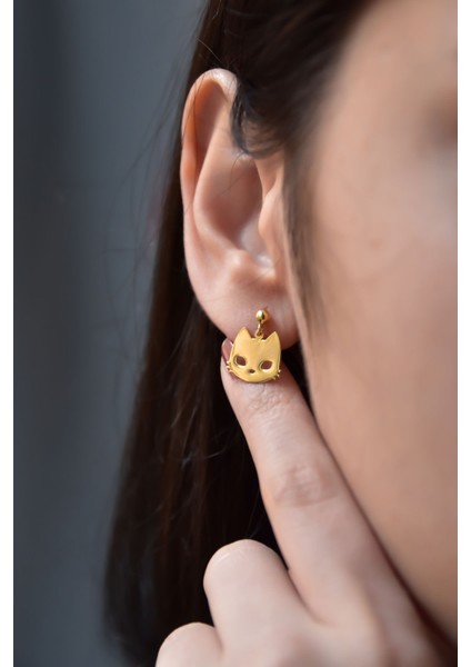 925 Ayar Gümüş Kaplama Kedi Model Çivili Kadın Top Küpe fiyatları