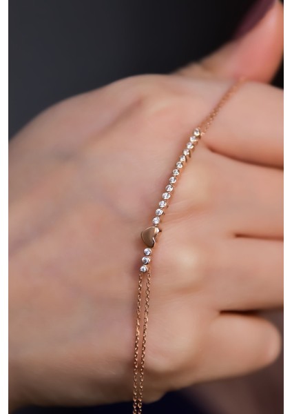 925 Ayar Gümüş Kaplama Sıralı Zirkon Tektaş , Kalp Bileklik fırsatları