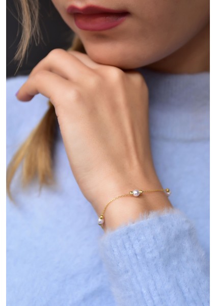 925 Ayar Gümüş Renk Kaplama Dorika Toplu Incili Kadın Bileklik fiyatları