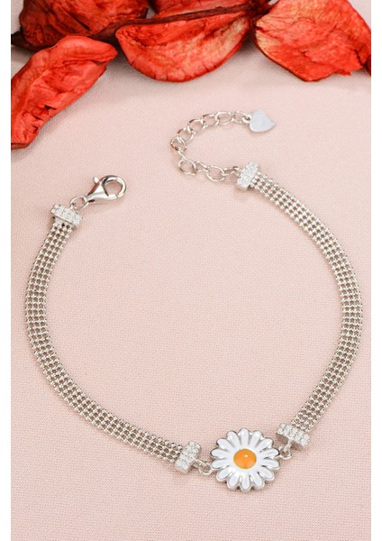 925 Ayar Gümüş Toplu Kaplama Papatya Bileklik