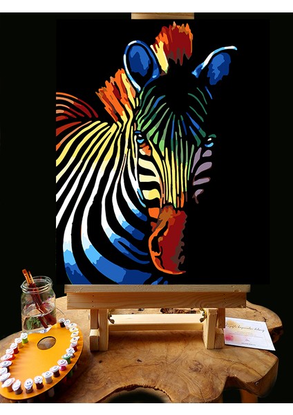 N1230 - Numaralı Boyama Seti - 40X50CM Kasnağa Gerili Ürün - Renkli Zebra