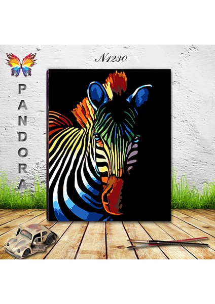 N1230 - Numaralı Boyama Seti - 40X50CM Kasnağa Gerili Ürün - Renkli Zebra fiyatları