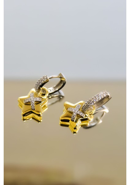 925 Ayar Gümüş Gold-Kaplama Zirkon Taşlı Yıldız , x Halka Küpe modelleri