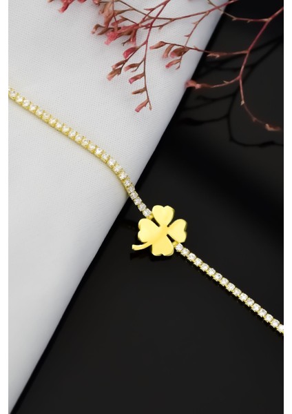 925 Ayar Gümüş Kaplama Zirkon Taşlı Su Yolu Yonca Bileklik fiyatları