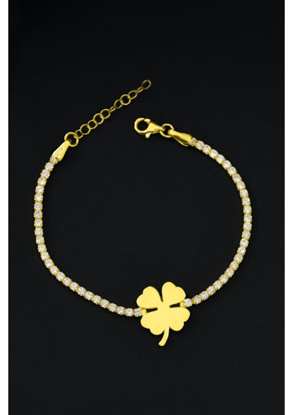 925 Ayar Gümüş Kaplama Zirkon Taşlı Su Yolu Yonca Bileklik modelleri