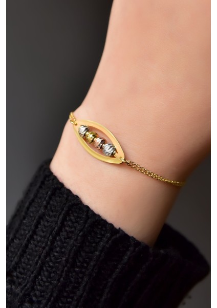 925 Ayar Gümüş Kaplama Üç Renkli Dorika Toplu Bileklik