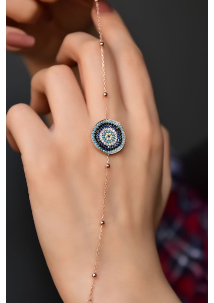 925 Ayar Gümüş Kaplama Top Zincirli, Zirkon Taşlı Dalgalı Nazar Bileklik modelleri