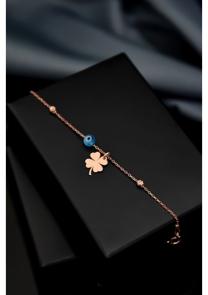 925 Ayar Gümüş Kaplama Dorika Toplu Gözlü Yonca Bileklik