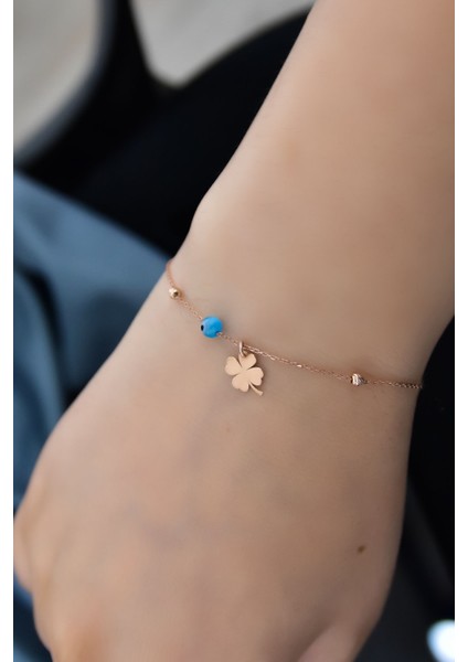 925 Ayar Gümüş Kaplama Dorika Toplu Gözlü Yonca Bileklik fiyatları