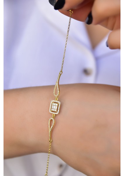 925 Ayar Gümüş Kaplama Baget Taşlı Bileklik