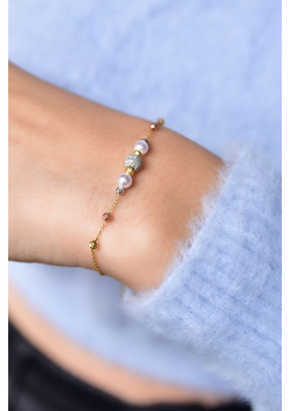 925 Ayar Gümüş Kaplama Sim Dorika Toplu Inci Kadın Bileklik fiyatları