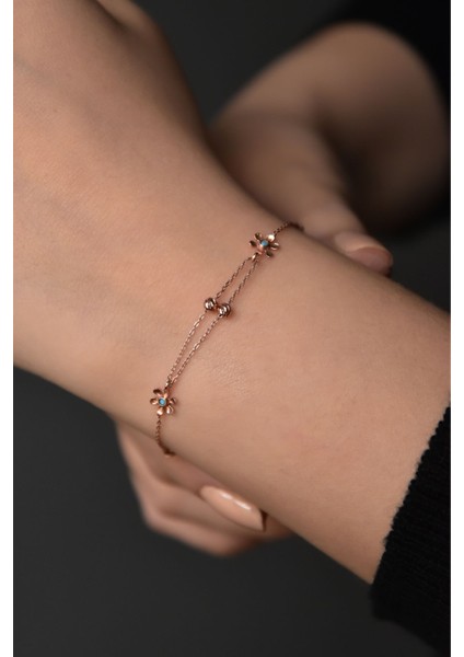 925 Ayar Gümüş Dorika Toplu Firuze Papatya Kadın Bileklik fiyatları