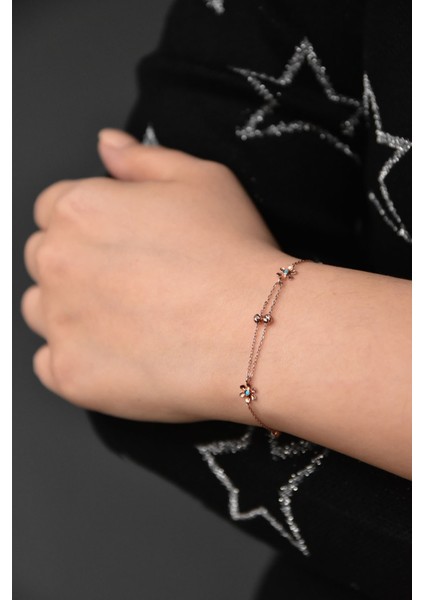 925 Ayar Gümüş Dorika Toplu Firuze Papatya Kadın Bileklik modelleri