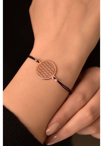 925 Ayar Gümüş Dorika Toplu Kaplama Yaşam Çiçeği Kadın Bileklik