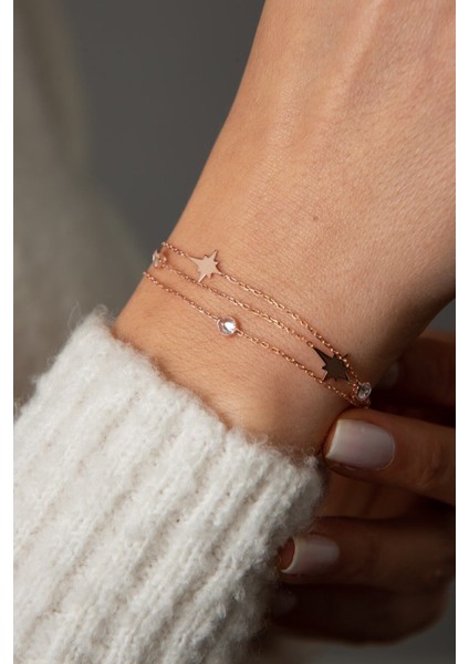 Kadın Kutup Yıldızı Detaylı Zirkon Taş Model Kaplama 925 Ayar Gümüş Bileklik