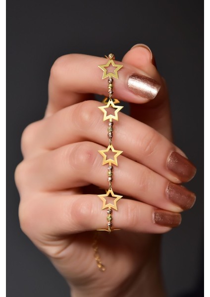 925 Ayar Gümüş Kaplama Dorika Toplu Parlayan Dilek Yıldızları Bileklik