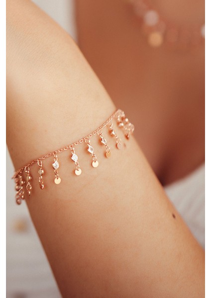 925 Ayar Kaplama Taşlı Gümüş Pul Bileklik