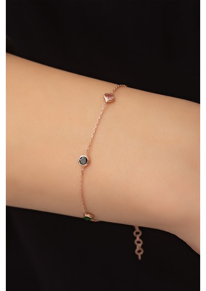 Tek Sıra Renkli Nano Zirkon Taşlı Tifany Bielklik Kaplama 925 Ayar Gümüş