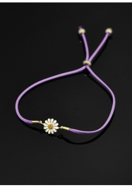 Kadın Mor Gümüş Ipli Asansörlü Papatya Bileklik 925 Ayar