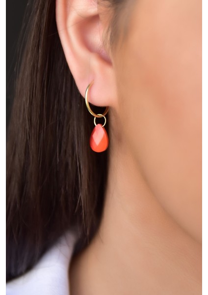 925 Ayar Gümüş Kaplama Doğal Taş Turuncu Damla Halka Küpe fiyatları