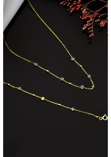 925 Ayar Gümüş Kaplama Top Zincir Sallantılı Nazar Göz Kolye, Bileklik ve Küpe Set fiyatları