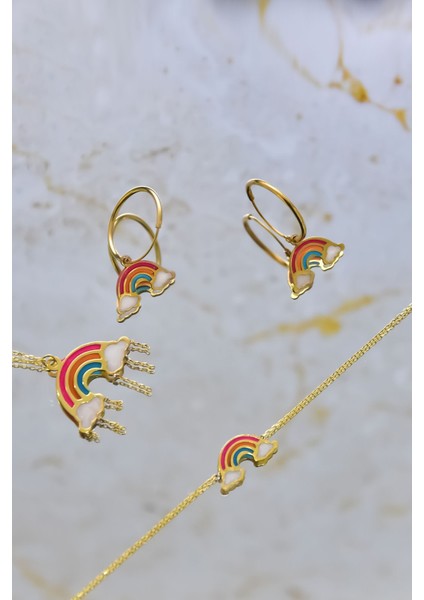 925 Ayar Gümüş Kaplama Parlayan Rüya Serisi Mineli Gökkuşağı Set