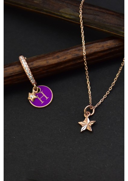 925 Ayar Gümüş Yıldız Figürlü Kolye Harfli Taşlı Kadın Halka Küpe Kolye Set