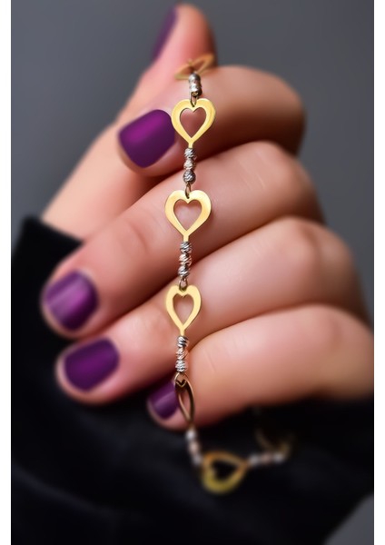 925 Ayar Gümüş Kaplama Kalpten Kalbe Üç Renk Dorika Toplu Bileklik