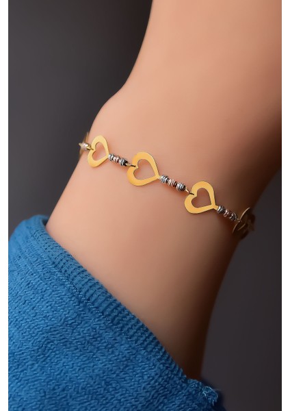 925 Ayar Gümüş Kaplama Kalpten Kalbe Üç Renk Dorika Toplu Bileklik fiyatları