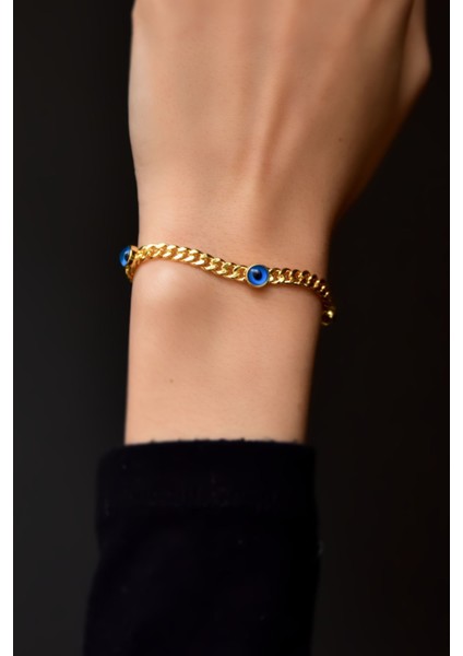 925 Ayar Gümüş Kaplama Cam Göz Zincir Bileklik modelleri