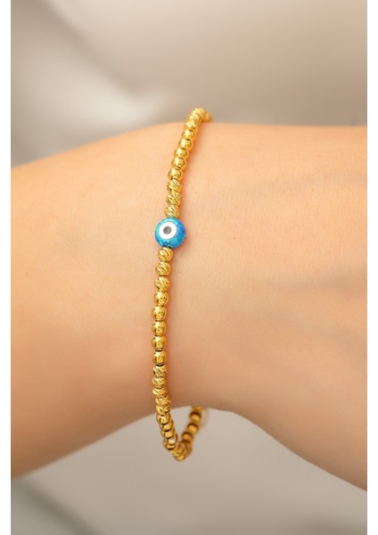 Nazar Gözü Toplu Dorica Toplu Fantezi Bileklik 14 Ayar Kaplama 925 Ayar Gümüş