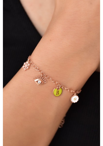 925 Ayar Gümüş Kartanesi Göz Harf Papatya Şans Bileklik