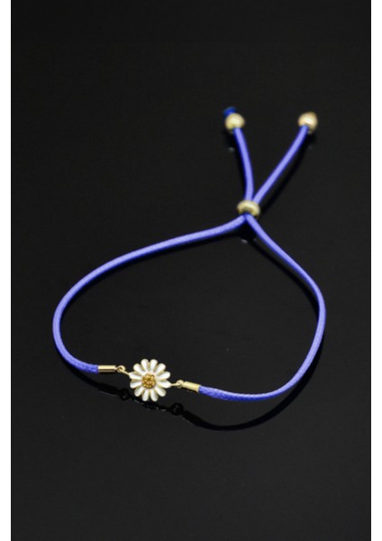 925 Ayar Gümüş Mavi Ipli Asansörlü Papatya Bileklik