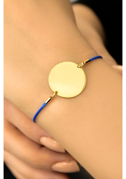 925 Ayar Gümüş Kaplama Mavi Ipli Asansörlü Plaka Kadın Bileklik fiyatları