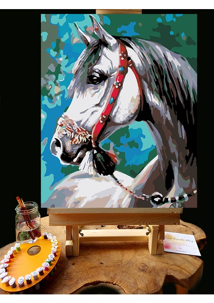 N1221 - Numaralı Boyama Seti - 40X50CM Kasnağa Gerili Ürün - Güzel At
