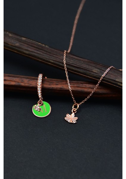 925 Ayar Gümüş Lotus Figürlü Kolye Harfli Taşlı Kadın Halka Küpe Kolye Set