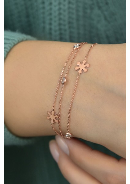 925 Ayar Gümüş Kaplama Üç Zincirli Kar Tanesi Bileklik