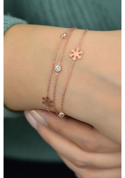 925 Ayar Gümüş Kaplama Üç Zincirli Kar Tanesi Bileklik fiyatları